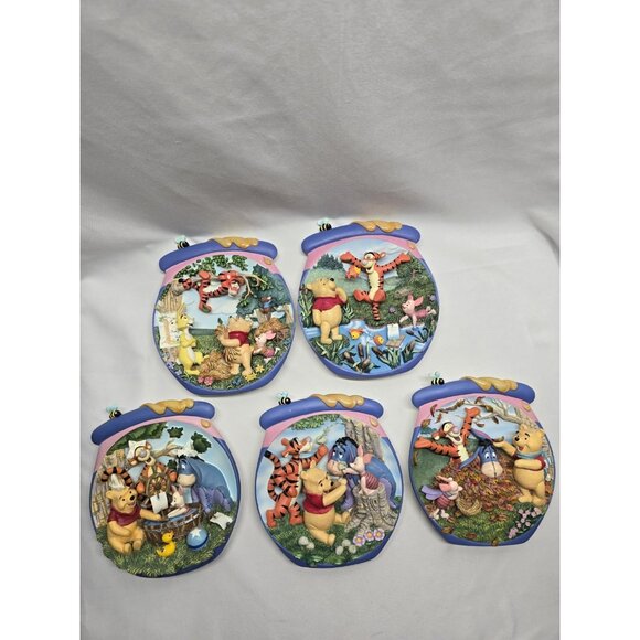 5 Bradford 3D Winnie the Pooh Plates-Pooh's Hunnypot Adventure Disney- READ INFO - Picture 1 of 16